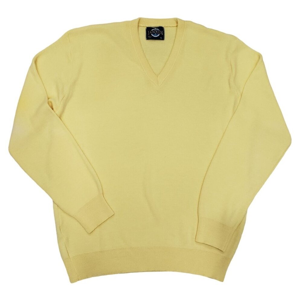 Vintage Jantzen Mens XL V-Neck Pullover Sweater Yellow Preppy Golf‎ Resortwear